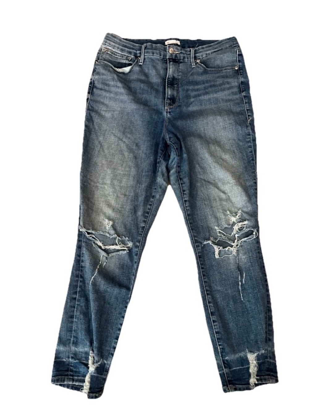 Good American Distressed Denim Ankle Blue Jeans Women’s Size 15 Ripped Frayed